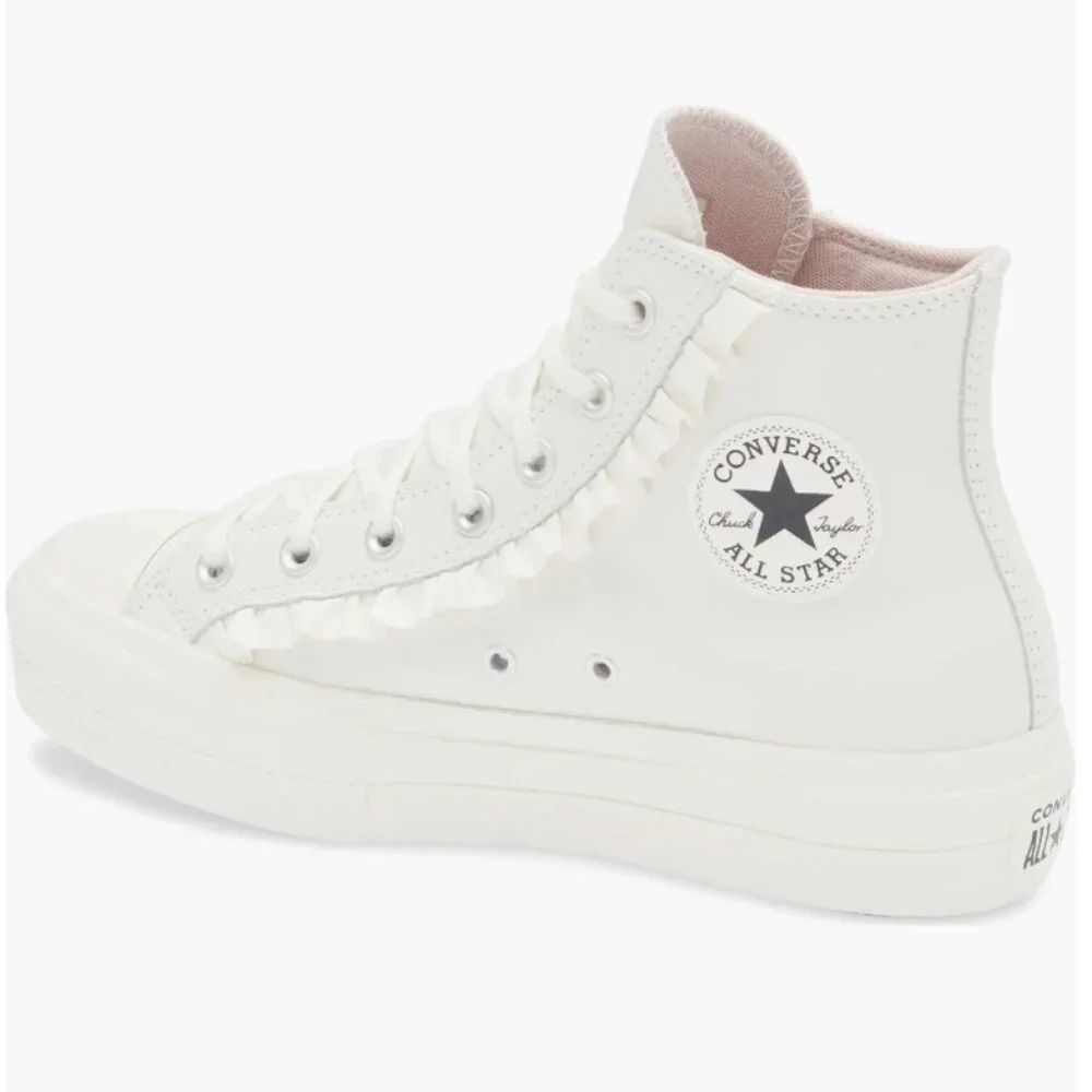 Converse High Top Sneakers in White with Ruffle - Picture 2 of 9